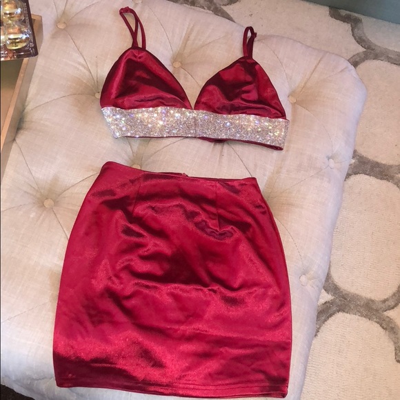 red satin 2 piece set